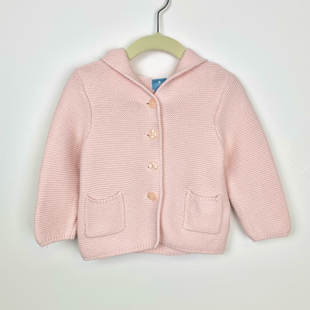 Baby Gap Garter Stitch Pink Bear Hooded Cardigan
